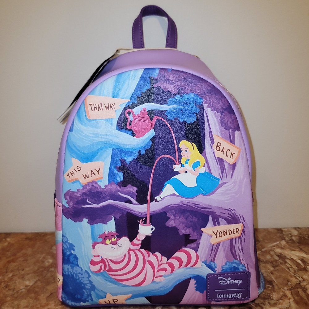 NWT Loungefly Disney Alice In Wonderland Alice & Cheshire Cat Mini Backpack - Picture 5 of 9